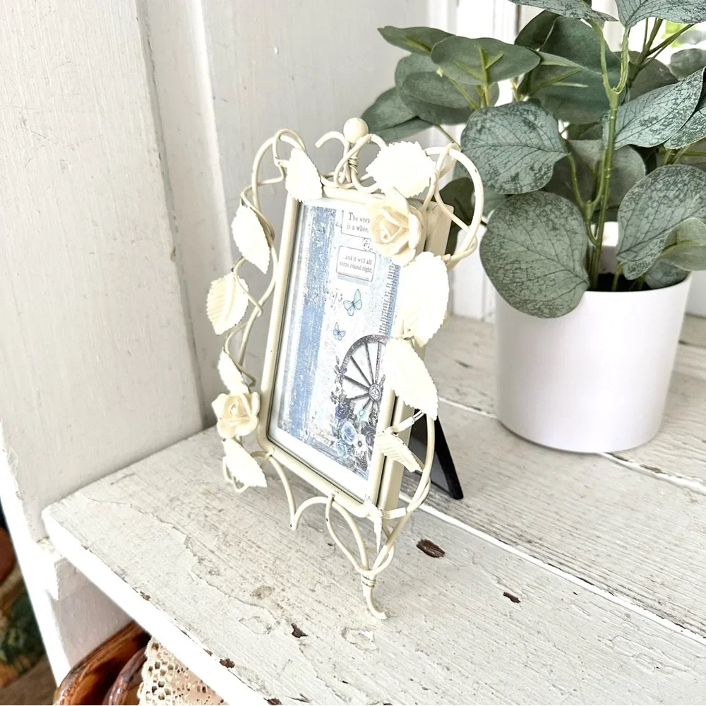 Blue Wheel Cottagecore Butterfly Farmhouse Vintage Frame Floral Leaf Metal Decor